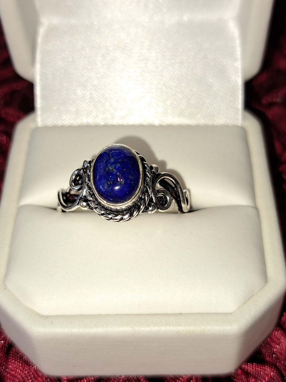Sterling Silver Lapis Lazuli Scroll Ring - Deep Blue Sz. 8